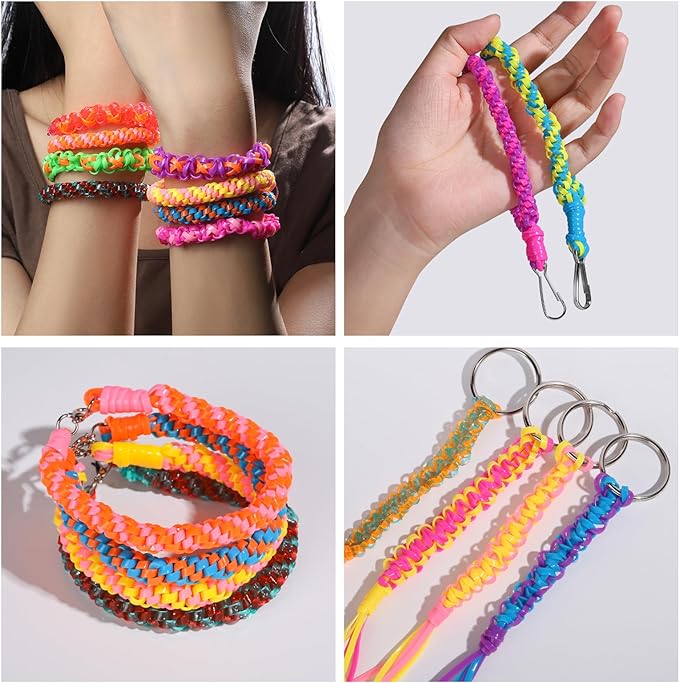 Fandamei Lanyard String Kit, 12 Colors Plastic Lacing Cord, Bright and Glitter Color, Lanyard String for Crafts, Bracelets and Jewelry Making Weaving Kit for Craft DIY