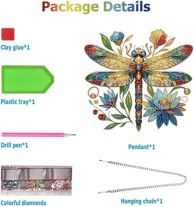 Koikify Diamond Art Hanging Pendant, Dragonfly Crystal Gem Painting Ornament Crafts Kit for Home Décor & Gift
