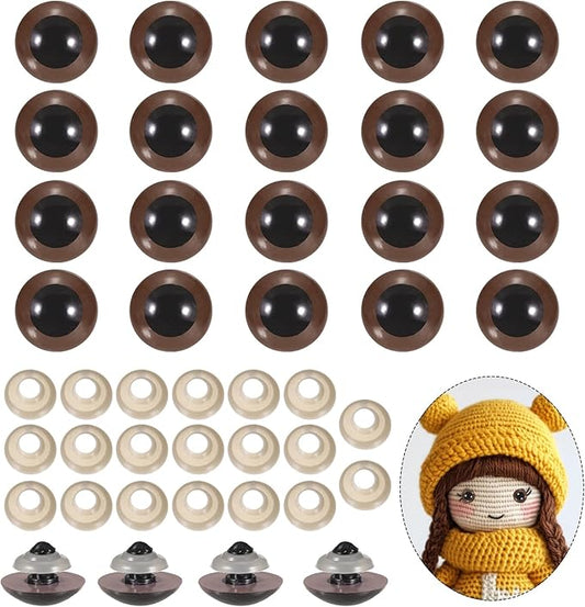 PATIKIL 20mm Safety Eyes, 20Pcs Realistic Doll Crocheting Safety Eyes with Washers for Decor Crochet Accessories Dolls Craft Halloween, Brown