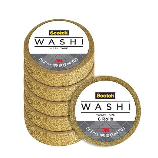 Scotch Expressions Glitter Washi Tape, Arts and Crafts Tape, .59 in x 196 in, Gold Glitter, 6 Rolls