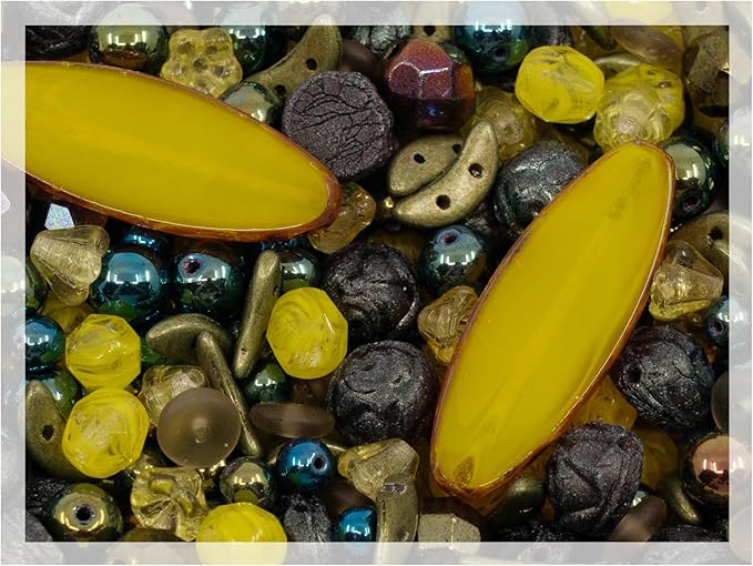 Bohemia Crystal Valley 1.4oz (40g) Limited Mix of Czech Glass Beads Table Cut, Matte and Glossy, Faceted Fire Polish, Hand Made Set Kit, Dark Lime