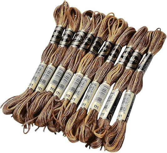 10 Skeins 6 Strands Brown Embroidery Floss Variegated Cross Stitch Thread Polyester Gradient Friendship Bracelet String Yarn Threads Bulk for Hand Sewing Jewelry Craft Crochet Cloth Bracelet