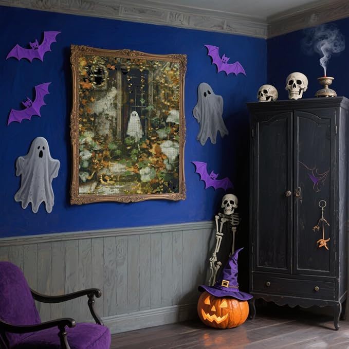 eterkosu halloween counted cross stitch kits for adults, ghost stamped cross stitch kits for beginners, needlepoint cross-stitch horror patterns embroidery kits arts and crafts for home decor