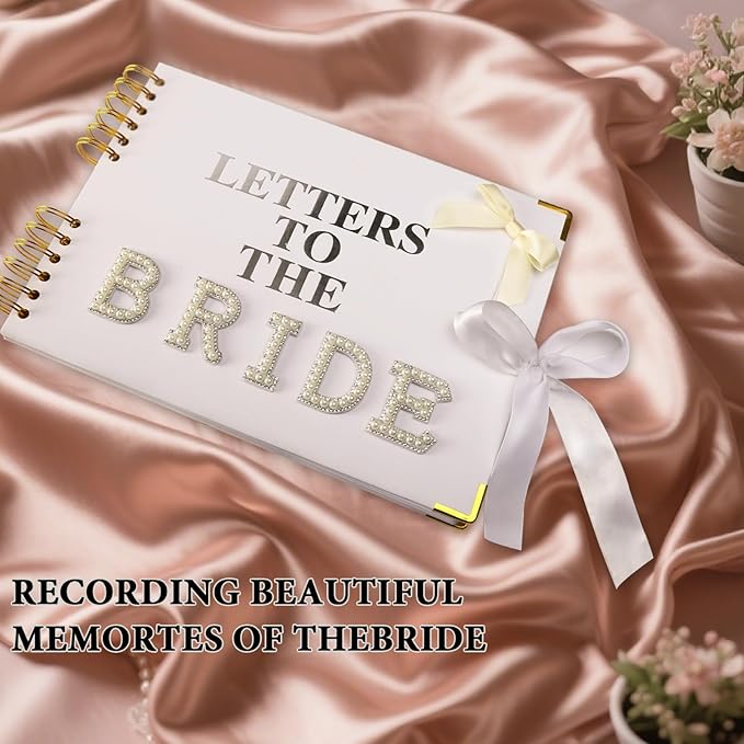 Letters to The Bride Scrapbook - 12.2 Inch Large Wedding Guest Book with PU Leather Cover - DIY Memory Book Kit for Bridal Shower Gift and Anniversary - Personalized Vow Journal with Stickers