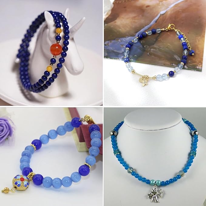 300pcs 8mm Glass Beads, 24 Colors Assorted Glass Beads for Jewelry Making, Blue Series Round Spacer Bead Kit for Bracelet Necklace DIY Craft