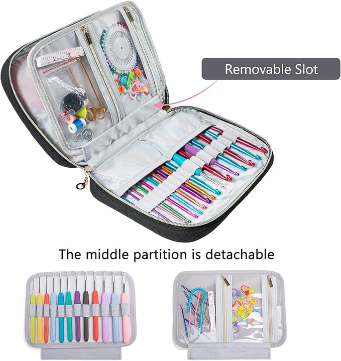 Crochet Hook Case - Quilted Organizer Case - Hook Holder for Circular Knitting Needles & Crochet Hooks (up to 8")