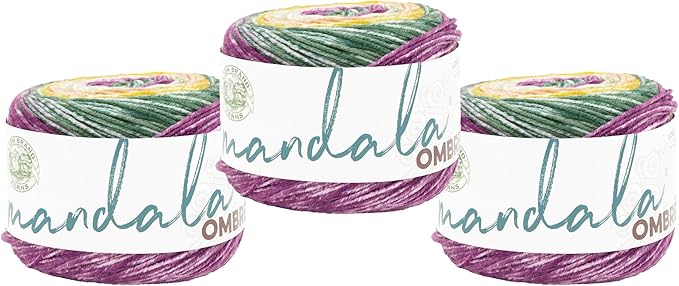 Lion Brand Yarn, Mandala Ombré Variegated Yarn for Crocheting, Knitting, and Crafts, Wonder, 3 Pack, Soft, Acrylic Fiber for Cozy Blankets, Worsted Weight Sweaters and Colorful Shawls