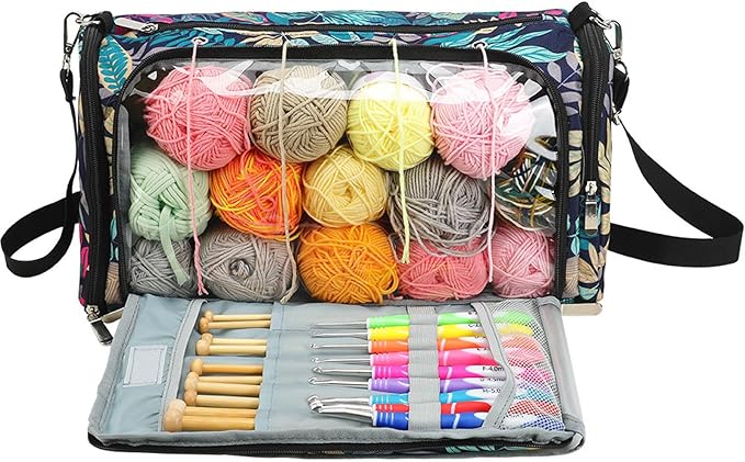 Crochet Bag Organizer, Large Capacity Yarn Storage Bag for Crocheting, Knitting Kit, Crochet Accessories, Easy to Carry, Sturdy and Has Tons of Storage, Knitting Gifts for Girls, Mum