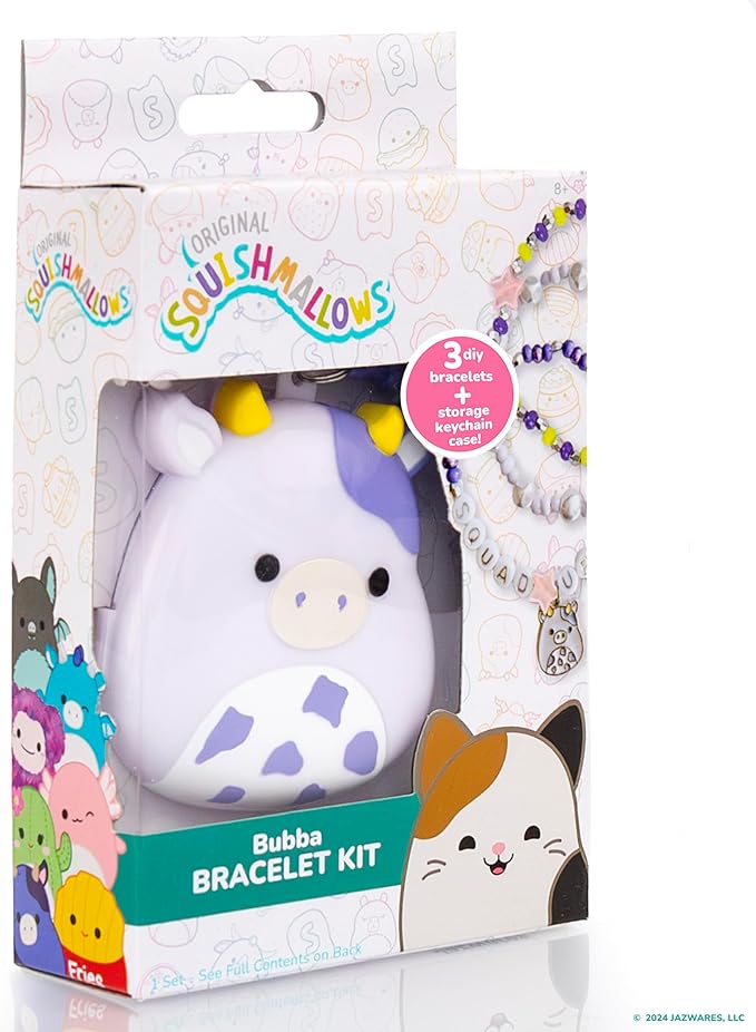 Original Squishmallows Bubba The Cow Bracelet Kit, Bracelet Making Kit, Friendship Bracelet Kit, Charm Bracelet, Charm Bracelet Making Kit, Gifts for Girls, 7 Year Old Girl Birthday Gifts, Crafts
