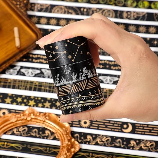 36 Rolls Starry Theme Washi Tape Set with Celestial Patterns - Writeable Decorative Tapes for Scrapbooking, Junk Journal Supplies, Bullet Journaling 0.6" x 79" per Roll