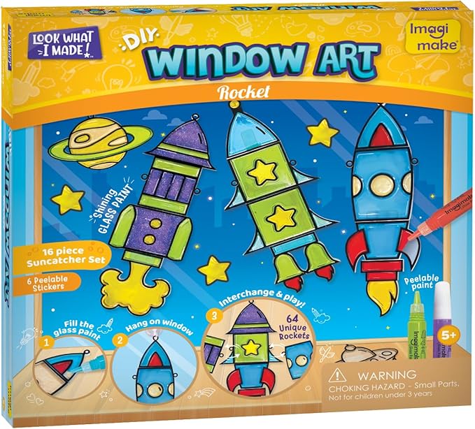 imagimake window art for kids - rocket | suncatcher kits for boys, arts and crafts for ages 5-7 | toys for boys & girls ages 6-8-10-12 | birthday gifts for 5 6 7 8 9 10 11 12 years old boys & girls