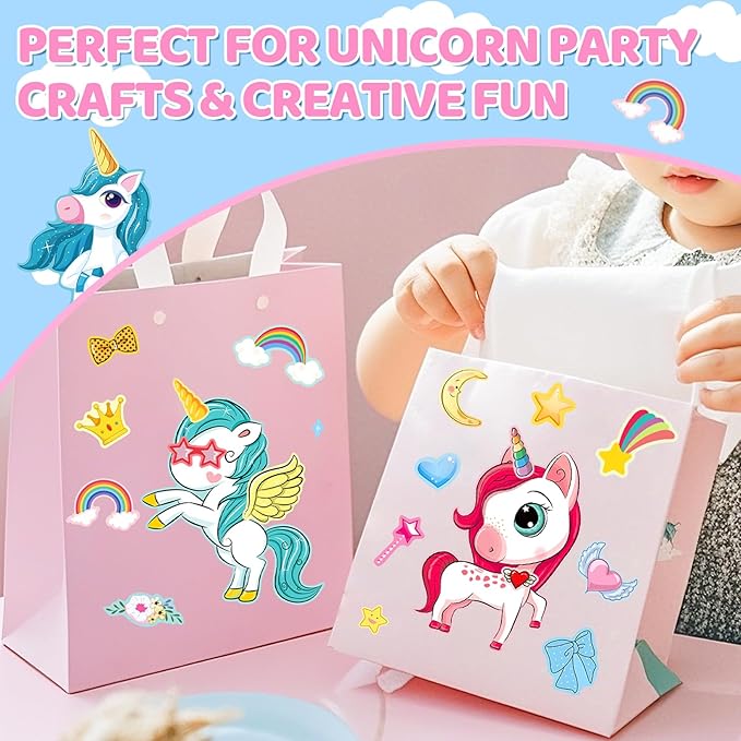 aowplc 30 sheets make a unicorn stickers for kids party favors, birthday decorations & craft activities