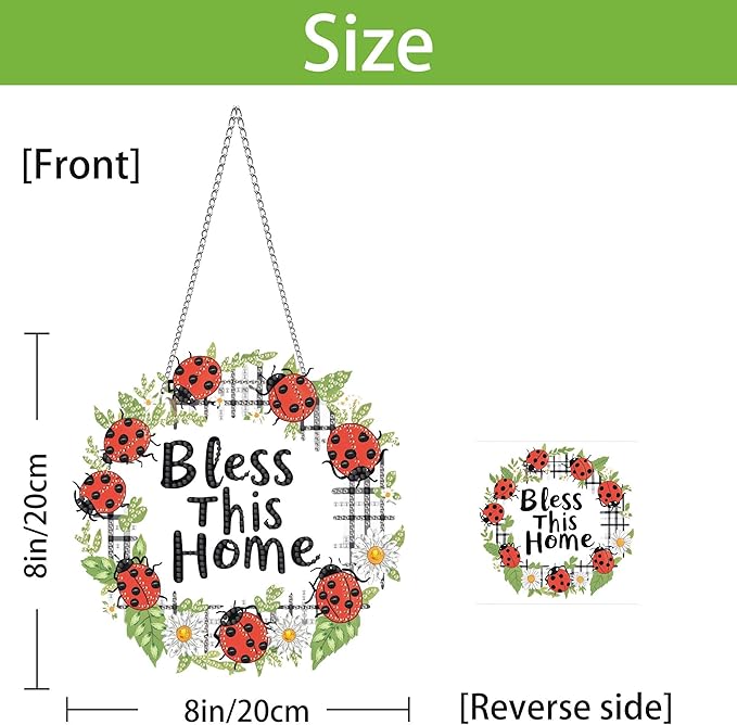 Wergund 5D DIY Bless Diamond Art Hanging Kits, Hanging Diamond Art Flower, Acrylic Special Shaped Rhinestone, Window Hanging Pendants for Home Wall Garden Front Door Outdoor Decor Gift(Bless)