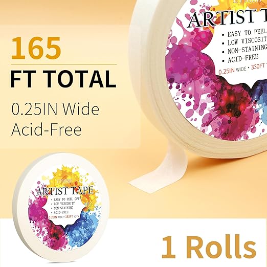 Low Tack White Artist Tape for Watercolor Paper Drafting Art Masking Tape Acid Free Painter Watercolor Tape for Painting Canvas Framing, 0.25 inch Wide 165FT Long Total