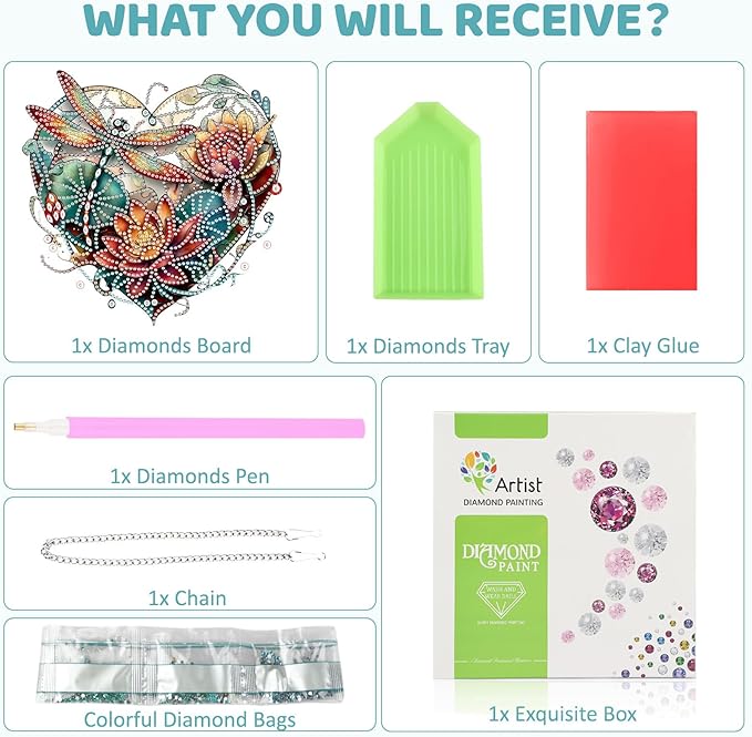 MEIYUDA Dragonfly Diamond Art Hanging Kits for Adult, Glass Lotus Dragonfly Diamond Painting Hanging Kits Ornaments, DIY Special Shaped Rhinestone Window Pendants Kit for Home Garden Wall Decor Gift