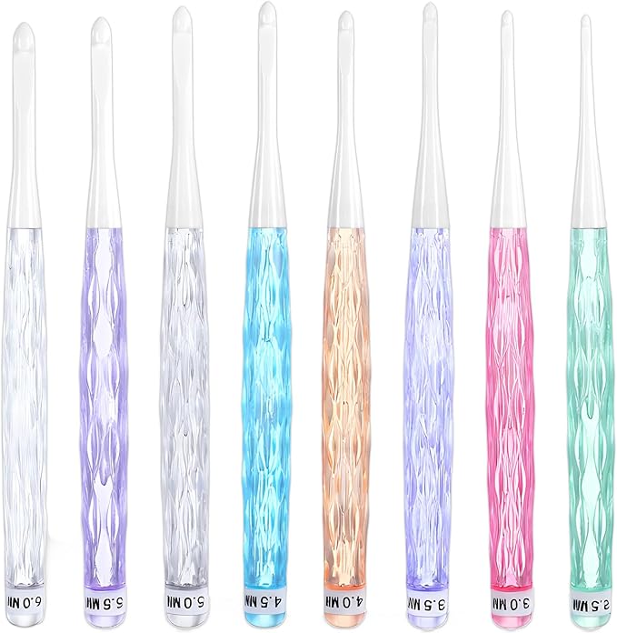 Ergonomic Crochet Hooks Set, 8Pcs Comfortable Practical Crochet Needles Colorful Knitting Kit for DIY Yarn Craft Great Gift for Women Adults Kids Children Beginners
