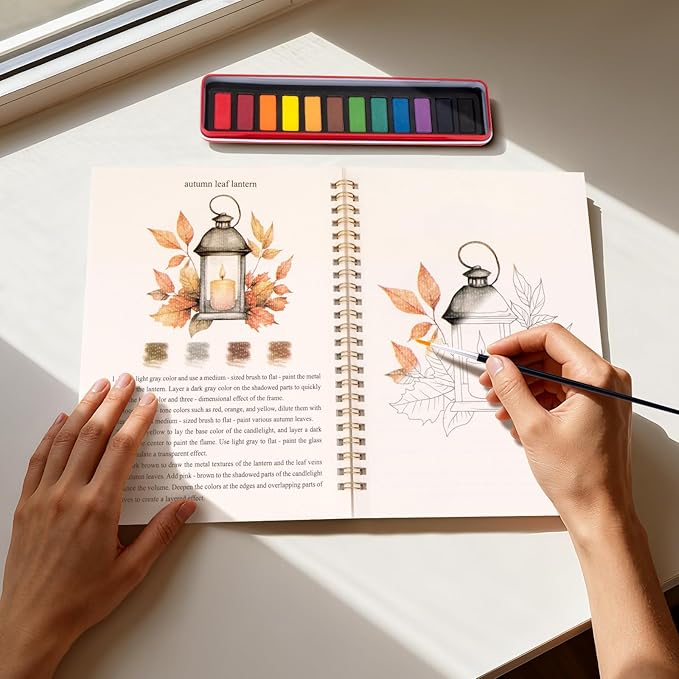Watercolor Workbook for Adults, Beginner Friendly Watercolor Painting Kit Autumn Water Coloring Book, Nature-Themed Practice Art Gift Water Color Paint Book with Palette and Brush