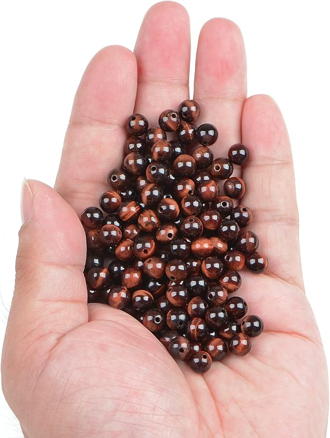 bymitel 210pcs natural crystal beads stone gemstone round energy healing loose beads with stretch cord for jewelry making bracelets anklets (red tiger's eye, 6mm 210pcs)
