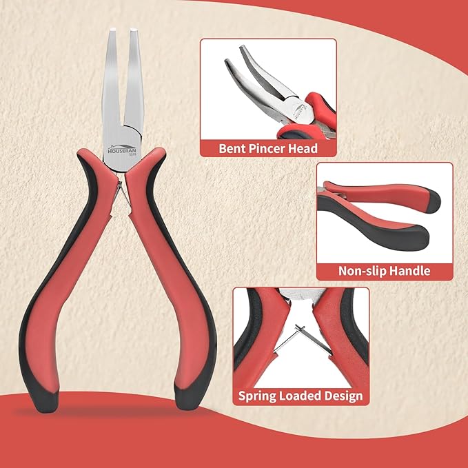 houseran bent nose pliers 5"-5 pack bent nose pliers for jewelry making with spring loaded for diy, craft, repairing