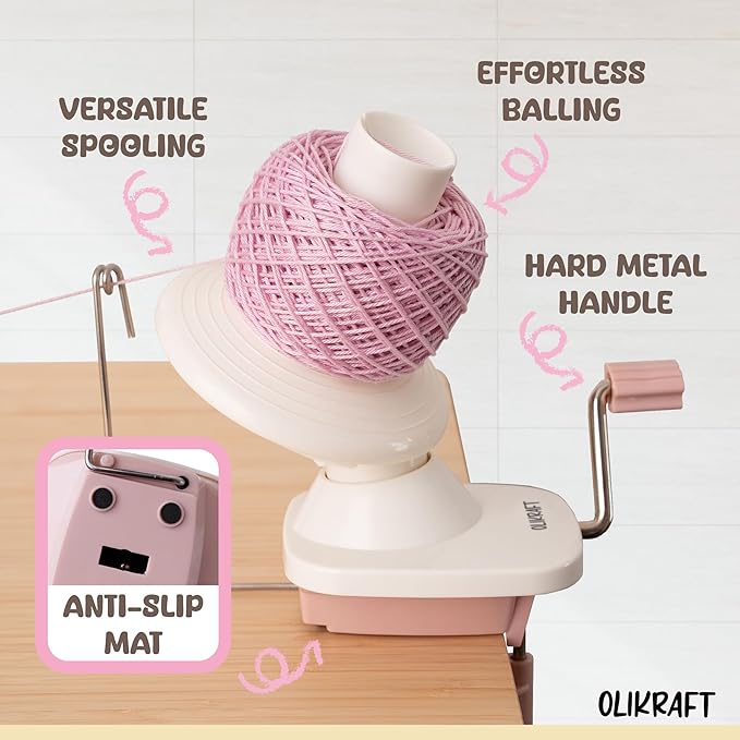 Olikraft Manual Yarn Winder | Yarn Ball Winder, Roller, Baller Crochet Spinner for Crocheting | Clamp for 1 3/4" Surfaces | Create Cakes up to 4oz