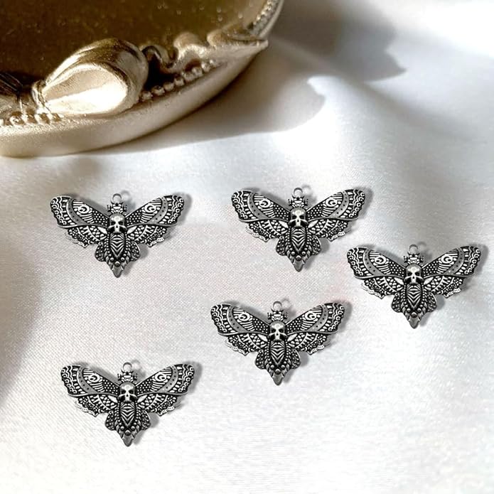 20PCS Skull Head Moth Pendant Alloy Gothic Moth Charms Death Head Insect Jewelry Charms For Jewelry Making DIY Bracelets Necklaces Crafts