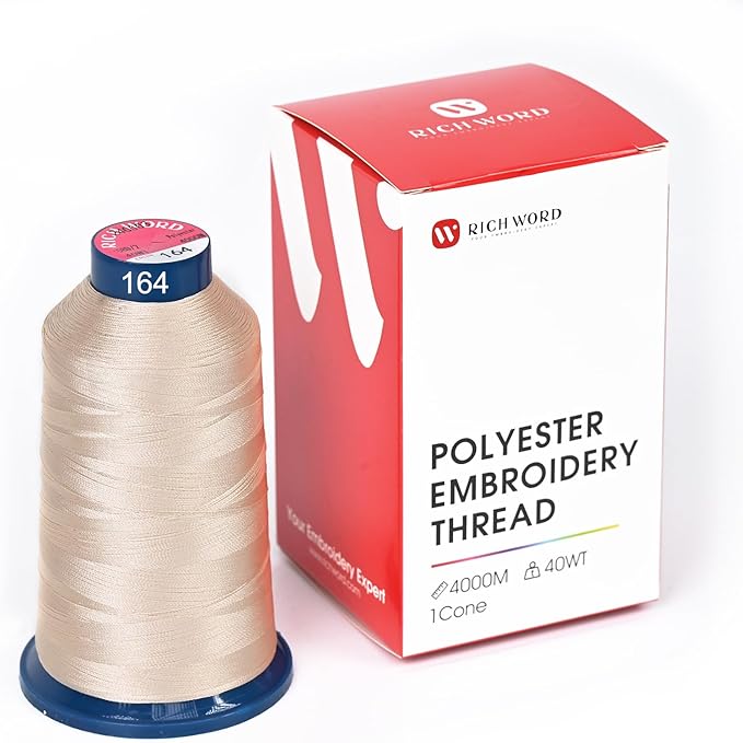 Poolin Embroidery Machine Thread Richword Selected Brown 4000M 40WT Polyester Embroidery Thread – Smooth, Strong Single Spool for Home & Commercial Machines 0164
