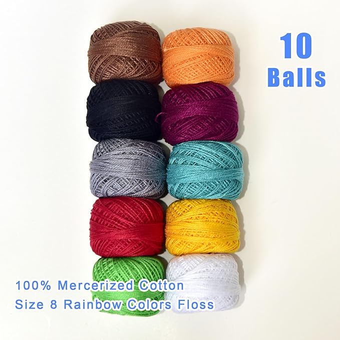 Crochet Thread 10 Balls Cardinal Size 8 for Crochet Hardanger Cross Stitch Needlepoint Hand Embroidery (Dark Mixed Color Series)