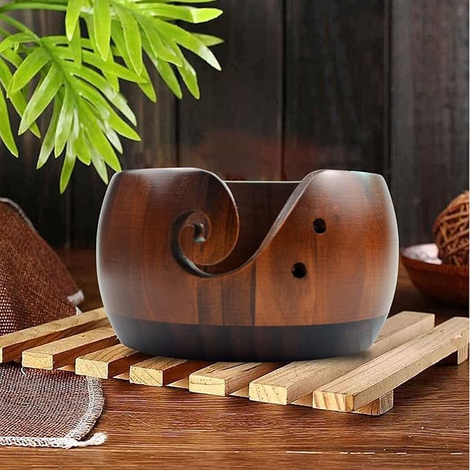 Wooden Handmade Knitting Bowls - Large Round Woven Wool Bowl for DIY Crocheting Home Decor & Needlework - 6 * 3.1 Inch