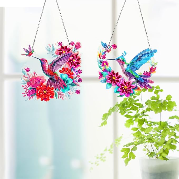 MaiYiYi 3 PCS Hanging Diamond Art Pendant Painting Kit Colorful Bird Special Crystal Gem Craft Painting Set Bird Diamond Painting Ornaments for Adult Home Wall Window Decor (12.59X7.28 in)