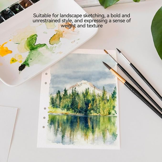Lightwish Watercolor Paper Bulk, 100% Cotton Rough 300gsm/140lb, 2 Pack, Total 40 Sheets A5 Hole-Punched Replaceable Paper for Artists, Adults,Students,5.5 * 8.2 Inches