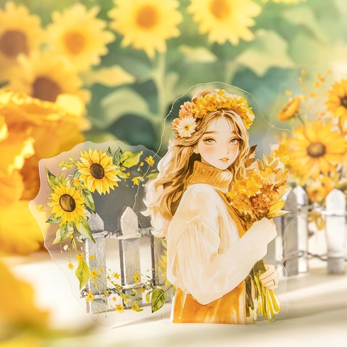 TIAMECH Journey to The Light PET Stickers - 180 Pcs Sunshine Sunflower Landscape Design, Waterproof Sticker for Journaling & Scrapbooking, Junk Journal Supplies, Ephemera & DIY Crafts