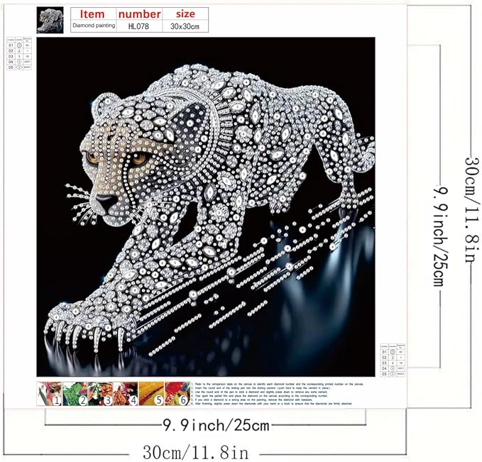 GEMFAMILY 5D Diamond Art Kits for Adults Beginner,Special Shape Diamond Painting Kits for Animal Cheetah,DIY Crystal Rhinestones Painting for Home Wall Decor 11.8 x 11.8 Inch