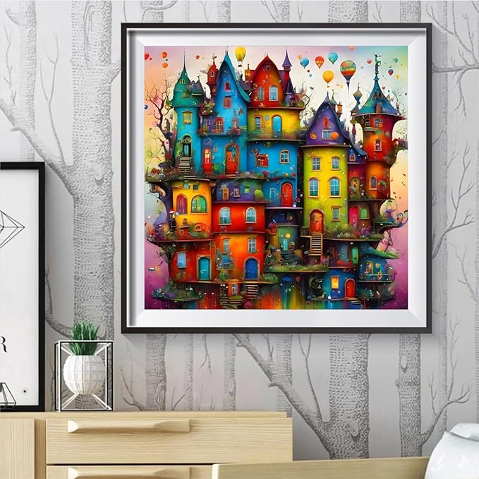 ijbnhd Diamond Painting Kits for Adults - House Diamond Art Kits for Adults, 5D Diamond Painting Dream House, DIY Full Drill Diamond Painting Cartoon Gem Art Crafts 14x14inch