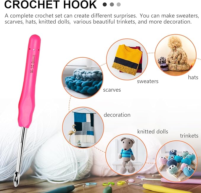 NaoShiro Crochet Hooks Set, 14 Size (2mm-10mm) Ergonomic Crochet Needle with Storage Case, Crochet Hooks for Arthritic Hands, Extra Long  Knitting Needles (Blue)