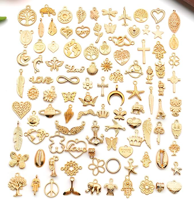 100 Pieces Jewelry Making Charms Pendants for Bracelet Bulk lot Necklace Earrings Keychain Charms Beads DIY Kit Trendy Craft