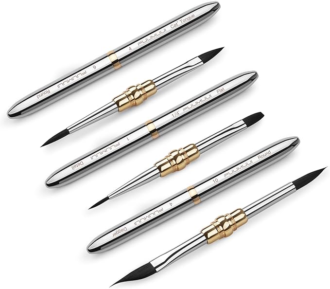 Fuumuui 3pcs Dual-Tip Travel Watercolor Brushes with 6 Versatile Tip Styles, Premium Synthetic Squirrel Hair Travel Paint Brush Set for Plein Air Painting - Watercolor Acrylic Gouache Ink