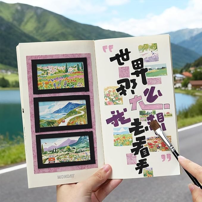 20 Sheets Diecut Summer Scenery Scrapbook Sticker Book for Scrapbooking, Dual Materials - PET and Washi Stickers for Journaling, Junk Journal Supplies, Collage, 4.5X 9.8 Inches