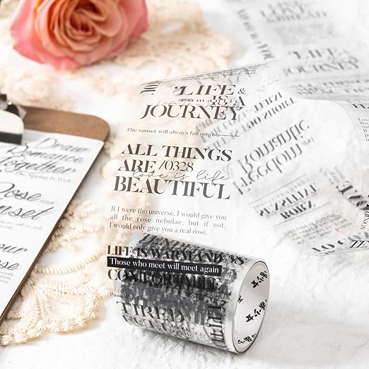 PET Tape Stickers for Scrapbooking Supplies, 6 Rolls of Lettering Themed Journal Stickers for Scrapbooking, Journaling, Junk Journal Supplies, DIY Crafts (Romance)