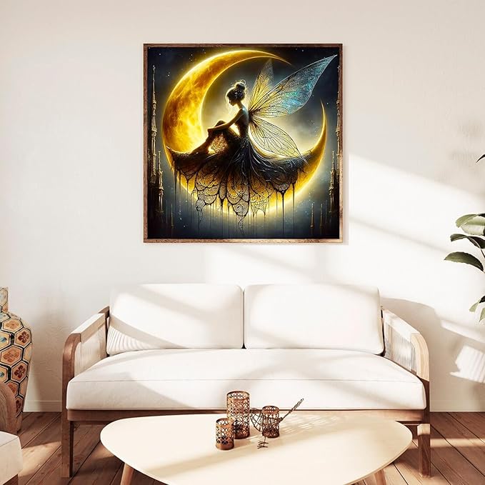 igoodom Diamond Art Kits for Adults, Fairy Diamond Painting Kit, Full Drill Round Moon Diamond Art Kits, DIY Gem Art and Crafts for Home Wall Decor Gift 14x14inch