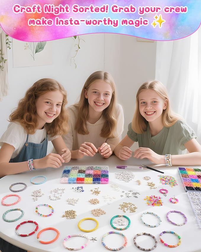 Mio Angle Friendship Bracelet Making Kit 3 Box 48 Colors Clay Beads Heishi Beads Jewelry Making Kit Letter Beads Charms Pearl Cute Chams Holiday Gifts for Girls Adults