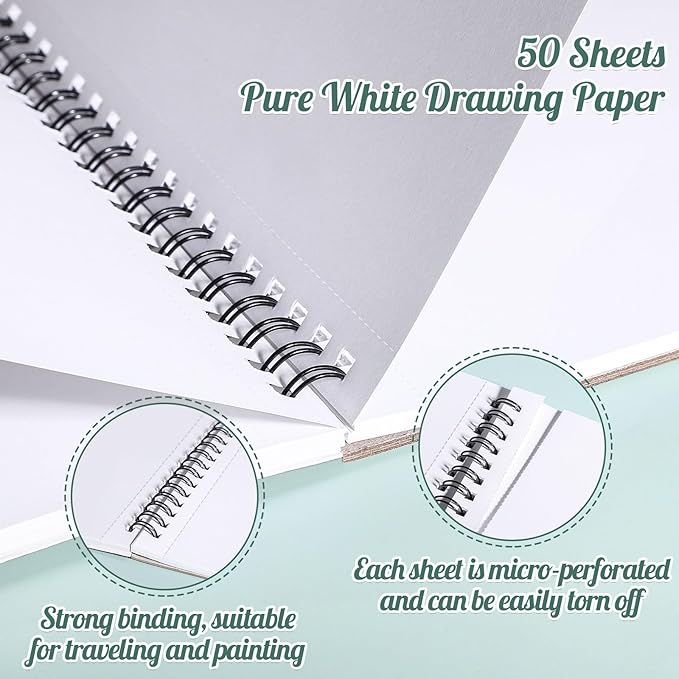 50 Sheets Marker Paper Pad, 8.3×11.7 Inch Bleedproof Art Sketch Pad, 73lb/120gsm Drawing Paper Spiral Sketch Book, Alcohol Marker Paper Painting Coloring Paper for Beginners, Artists, Gift