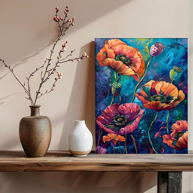 xcemhil Paint by Numbers Kit for Adults, Paint by Number Colorful Flowers, Abstract Flowers Paint by Numbers Kit for Adults Beginner for Gift and Home Wall Decor 16x20 Inch