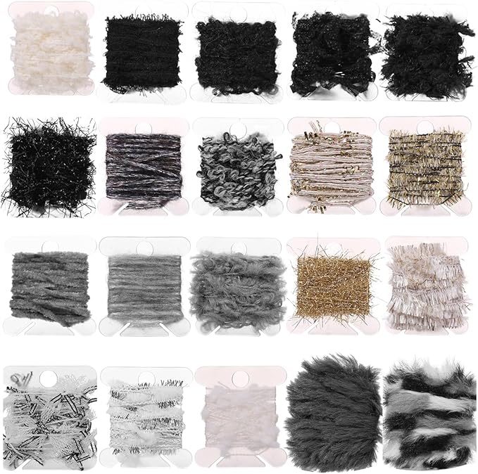 20 Pcs of 2-Yard Original Art Yarns - for DIY Art Yarns for Jewelry Making, Junk Magazines, Knitting, Crafts, Textile Decorative, Tassels, Vintage Yarn Card Making (Black and White)
