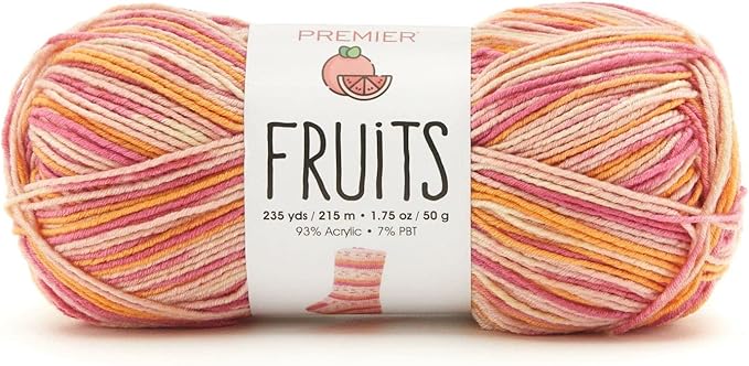 Premier Yarns Fruits Yarn, Acrylic Sock Weight Yarn for Crocheting and Knitting, 235 yds, Pink Grapefruit