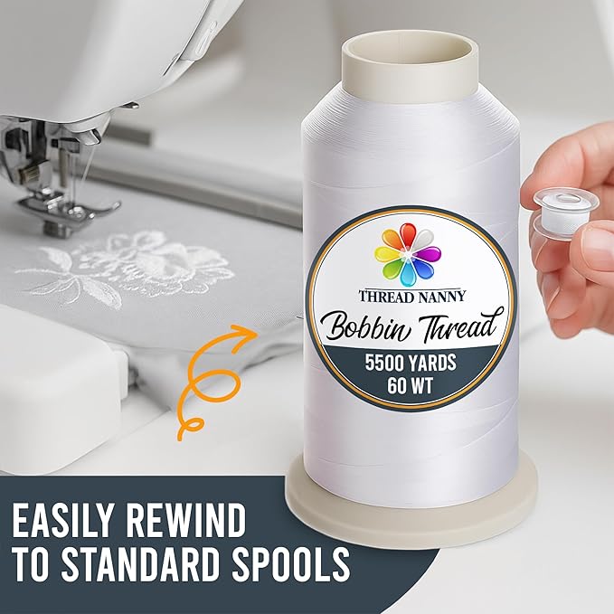 2 X-Large Cones Embroidery Bobbin Thread - 60wt for Machine Embroidery and Sewing Machines LintFree - 5500 Yards Each