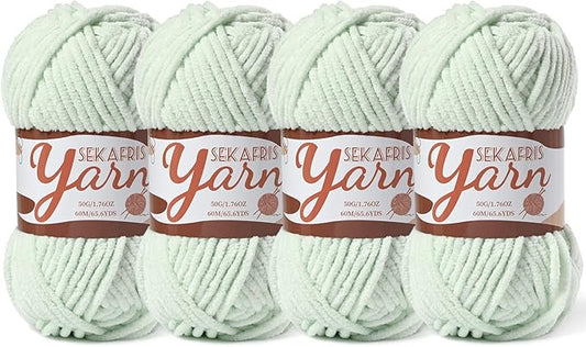4 Pack Fluffy Velvet Yarn for Crocheting，Baby Blanket Yarn for Crocheting Soft，200g(262.4yds) Amigurumi Yarns，Plush Chenille Crochet Yarns，Puzzle Yarn for Crochet Weaving Craft(4 Fruit Green)