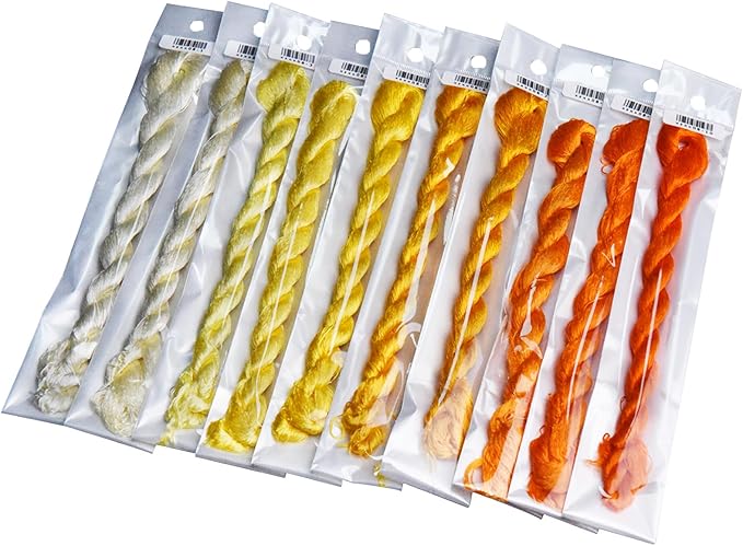 Natural Mulberry Silk Embroidery Thread – Yellow, 110m Each, Handmade Silk Floss for Hand Embroidery, Satin & Fringe Embroidery Thread（08）