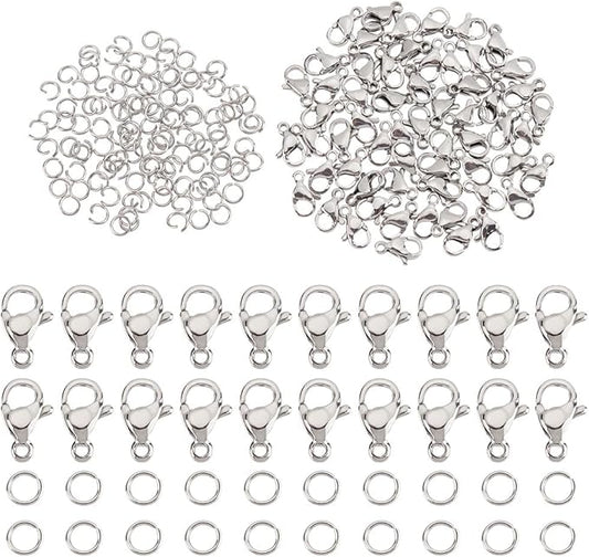 PH PandaHall 60pcs 304 Stainless Steel Lobster Clasps with 120pcs 4mm Open Jump Rings Jewelry Clasp Connector Bracelet Clips Closures for Earring Bracelet Necklace Pendants Waist Chain DIY Craft