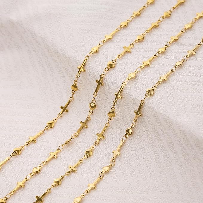 13 Feet Gold Stainless Steel Chain Bulk for Jewelry Making Cross Heart Jewelry Making Chains Supplies