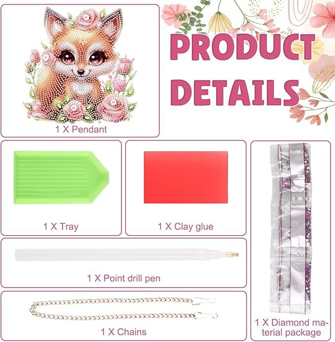 DOMROM Fox Diamond Art Hanging Kits for Adults, Special Shaped Crystal Diamond Painting Fox Pendant, DIY Diamond Art Suncatchers Animal for Home Garden Wall Decor Gift